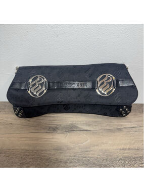 Vintage Y2K Rocawear Black Monogram Clutch Shoulder Bag Chain Rhinestone